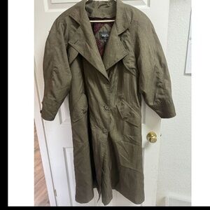 Duster Western Trench Rain‎ Coat Brown Long Maxi Womens Large Vtg 80s